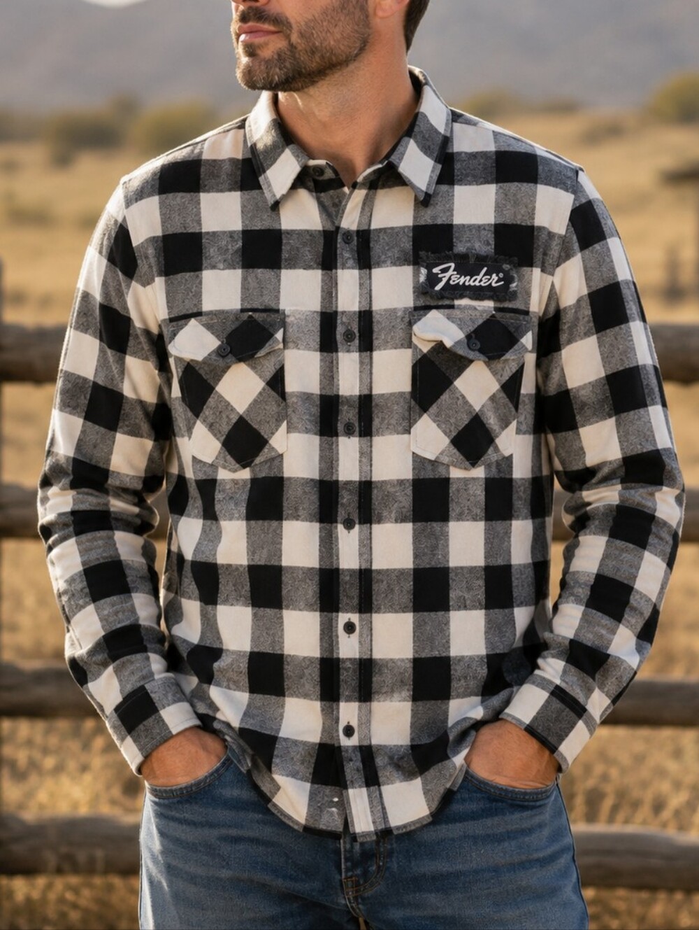 Fender Black & White Buffalo Check Flannel Shirt